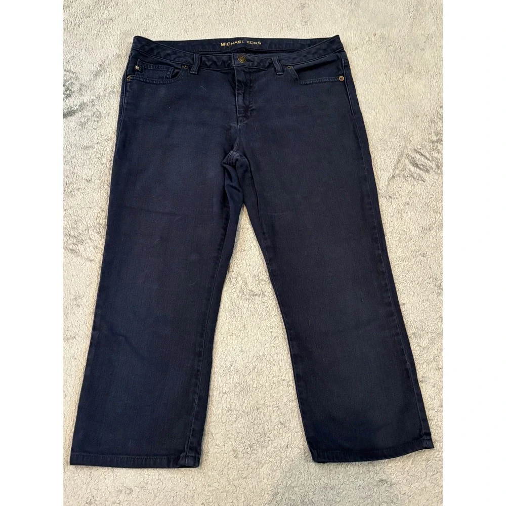 Michael Kors Womens Navy Blue Cropped Jeans Size 8 Stretch Straight Leg Pants
